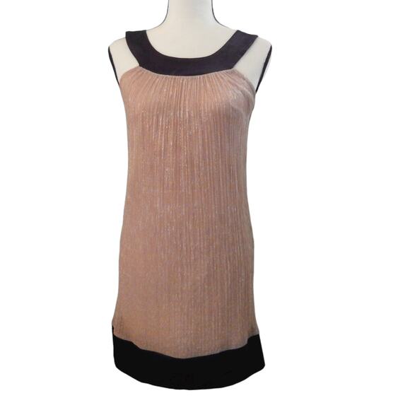 Enfocus Studio Pink Blush Glitter Black Satin Border Tie Neck Shift Dress Size 4 - Picture 2 of 11